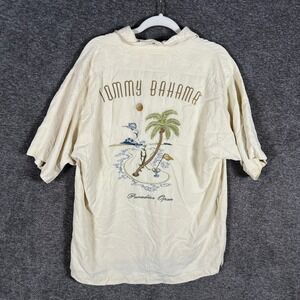 Tommy Bahama Paradise‎ Open Silk Golf Shirt Mens Medium Embroidered